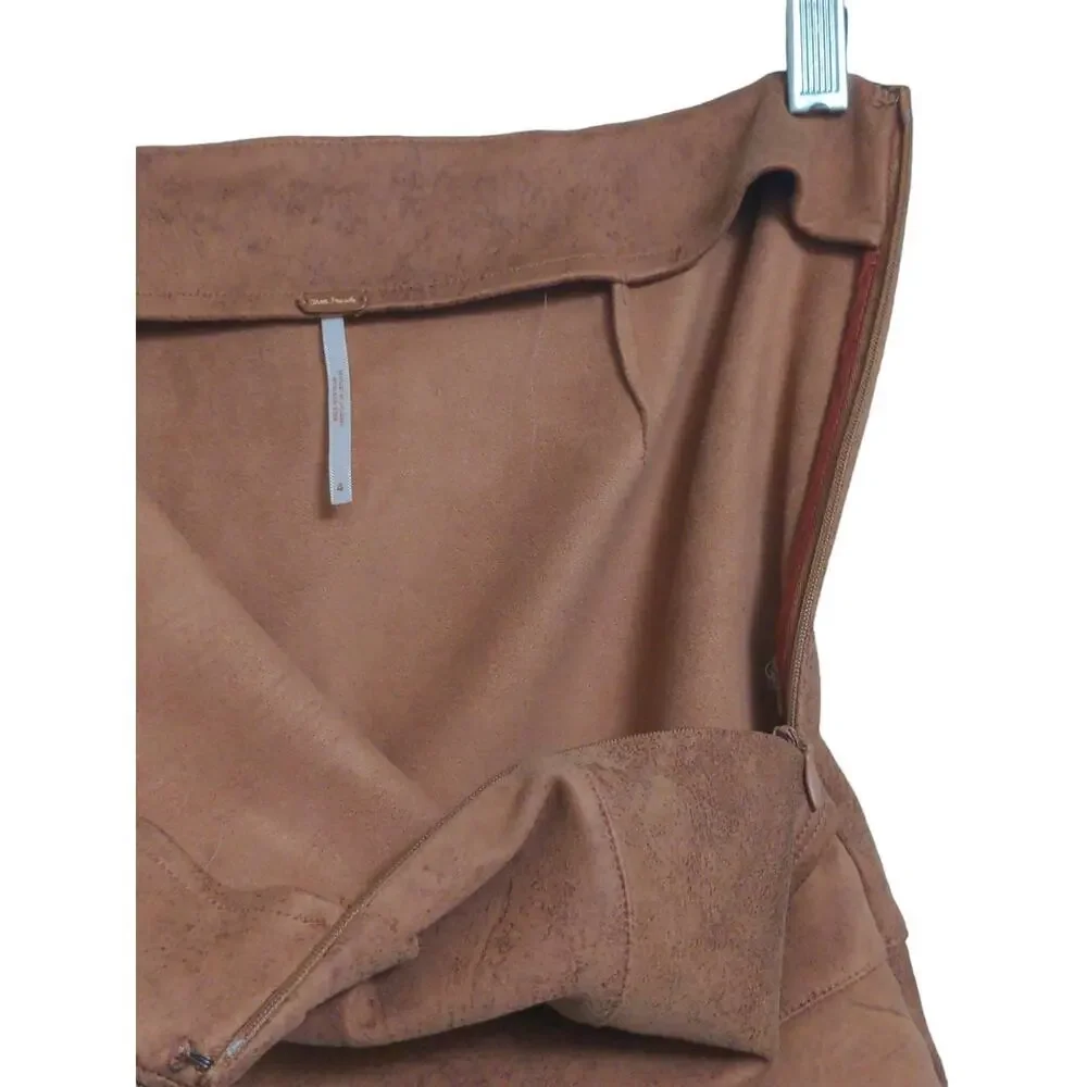 Free People Straight Skirt Women's 4 Brown Solid Mini Tiered Vegan Leather